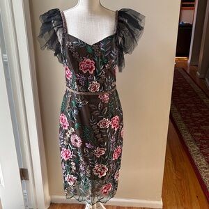 Bronx and Banco Black Floral Midi Dress